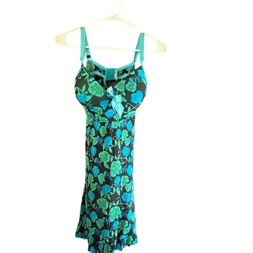 TORRID Green & Black Skull Floral Print lingerie Size 2